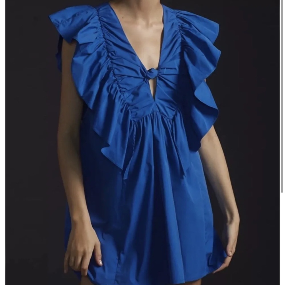 Blue ruffle anthropology dress size XL